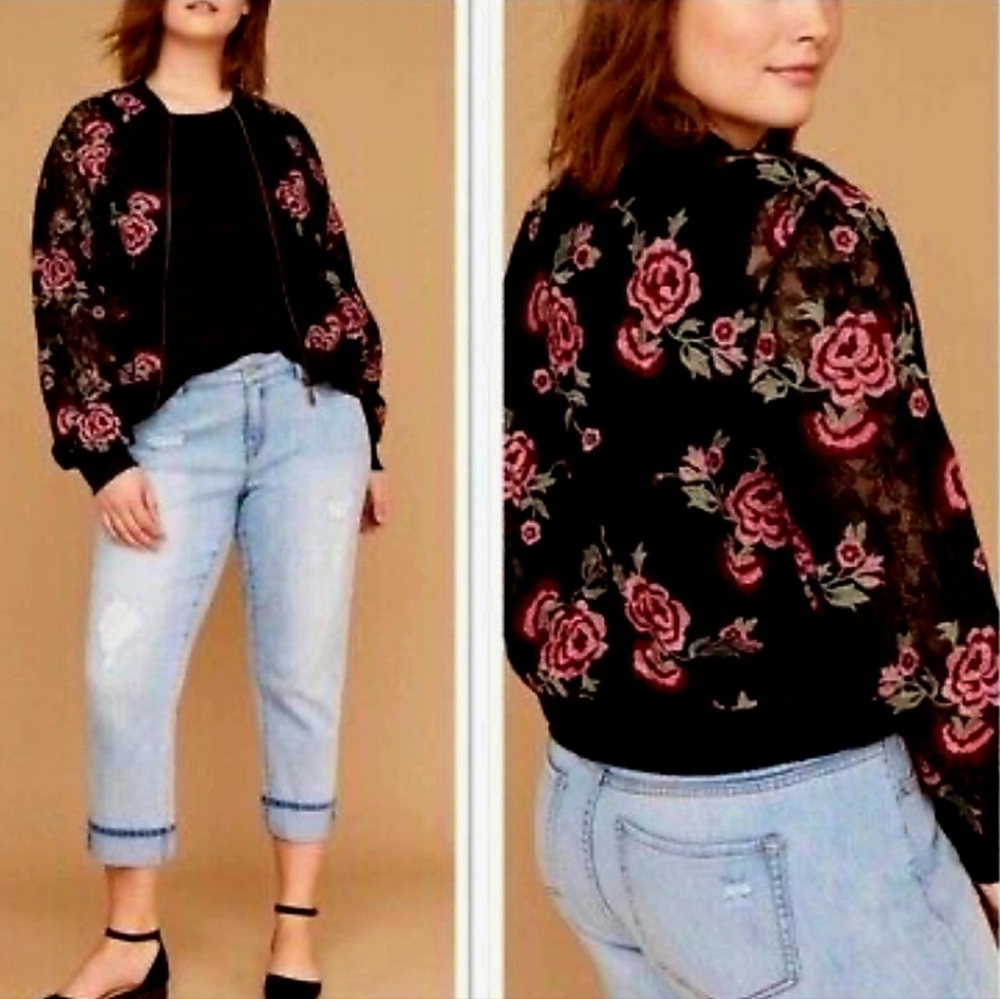 Lane Bryant Floral Embrodered Black Lace Jacket Size 18/20 NWT